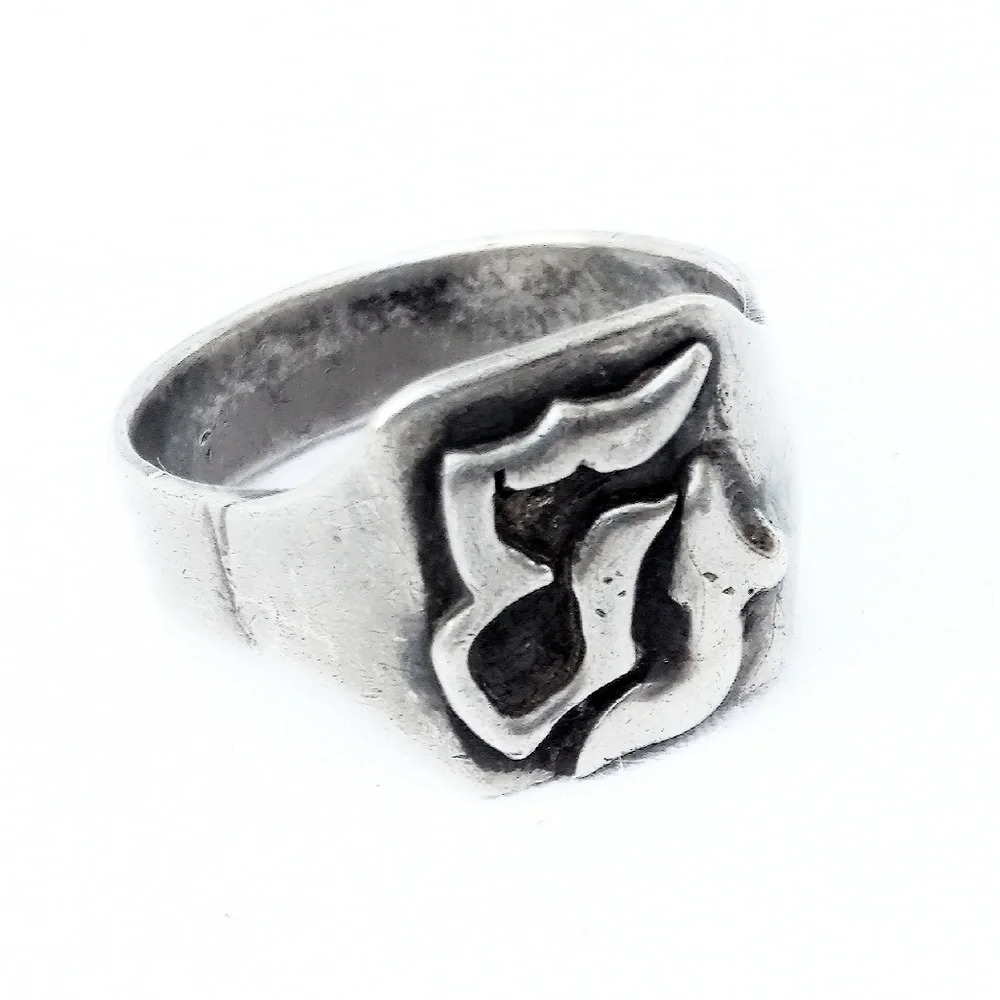 Antique Sterling Silver Unisex Ring w/Unknown Symbol- Size 11